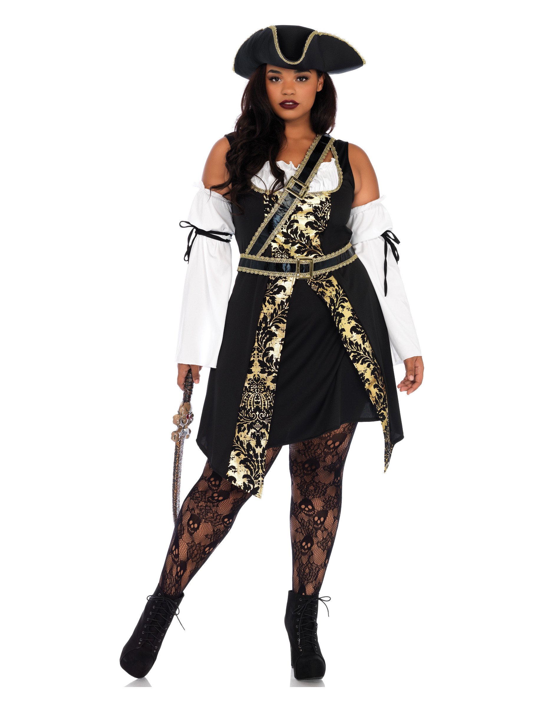 Schickes Piratinnen-Damenkostüm schwarz-gold von LEG-AVENUE