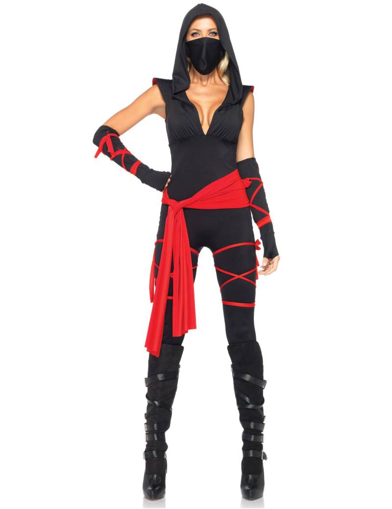 Sexy Ninja Asia Damenkostüm schwarz-rot von LEG-AVENUE