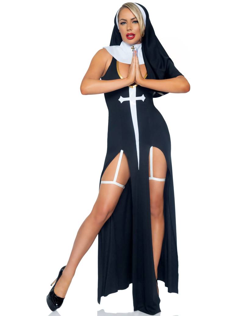 Unkeusche Nonne Damenkostüm sexy schwarz-weiß von LEG-AVENUE