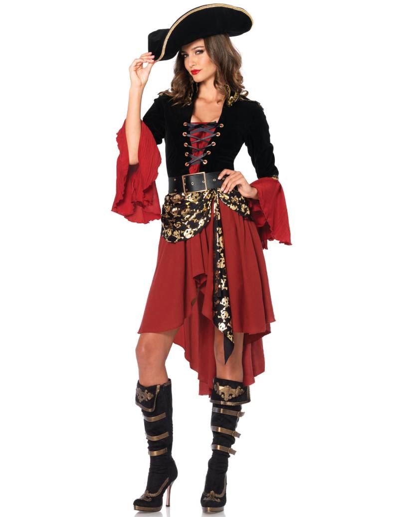 Verruchte Piratin Damenkostüm Kapitänin rot-schwarz-gold von LEG-AVENUE