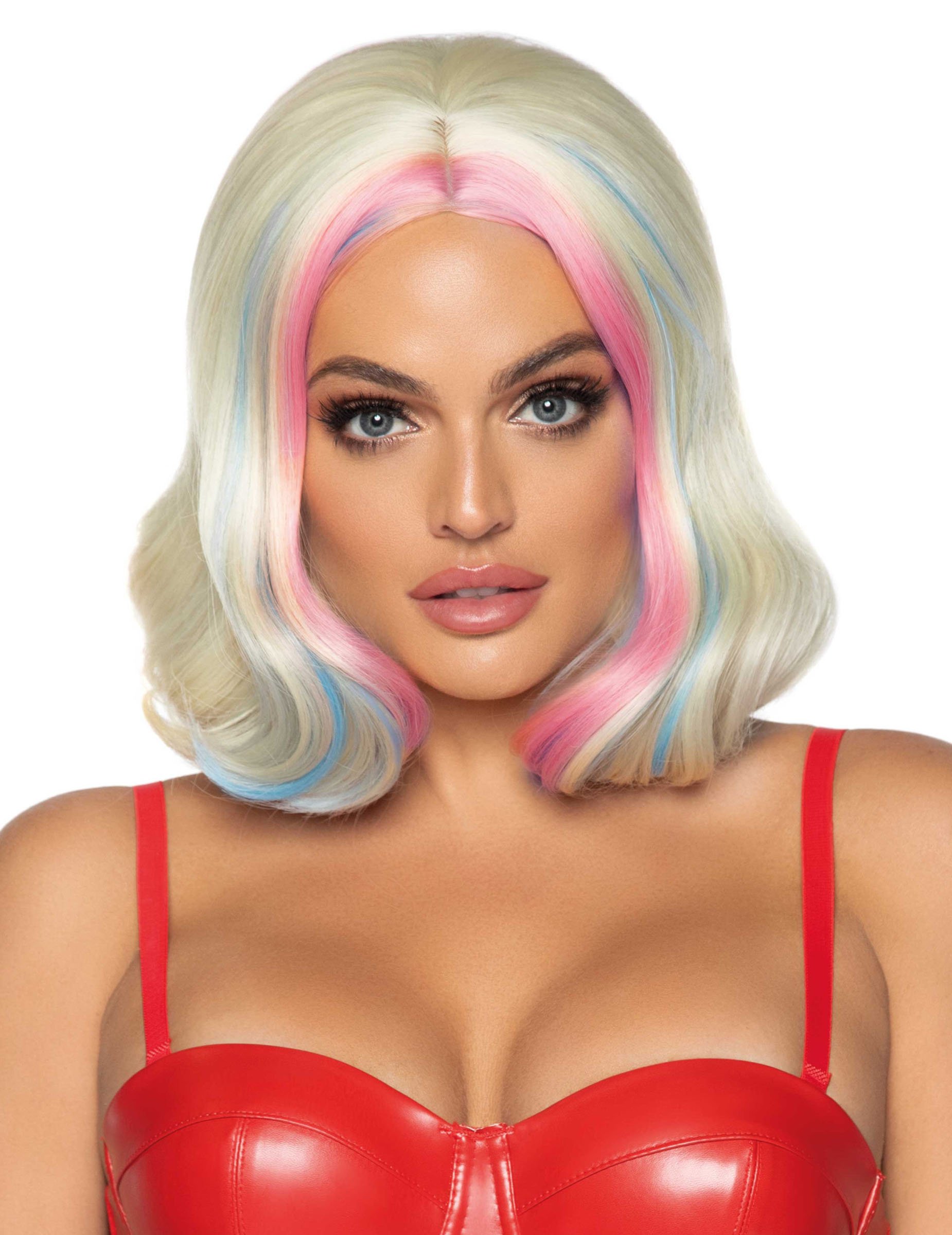 Verückte Damen-Perücke schulterlang aschblond-bunt Verückte Damen-Perücke schulterlang aschblond-bunt von LEG-AVENUE