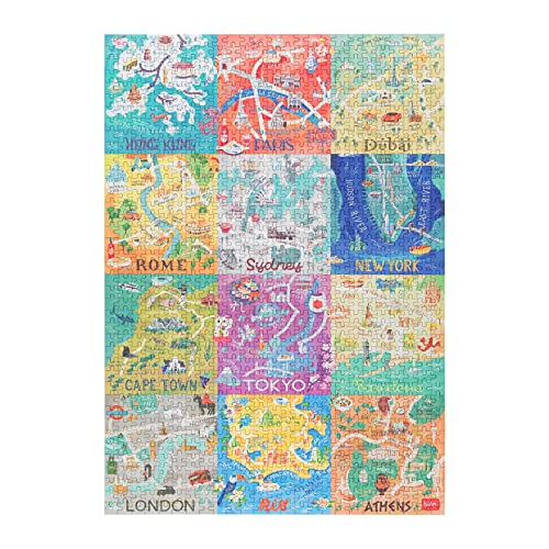 Legami-Puzzle mit 1000 Teilen, mit Anleitungsposter und Stoffumschlag, Brettspiel, in plastifizierter Pappe und Stoff, World Cities Thema, 68 x 48 cm von LEGAMI