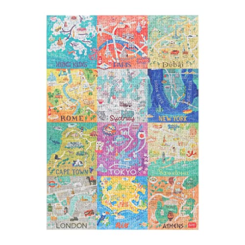 Legami PUZ0006 Puzzle mit 1000 Teilen, 48 x 68 cm, Motiv: Cities, Brettspiel, Matte Oberfläche, auch auf der Rückseite Bedruckt, inklusive Poster und Stoffbeutel von LEGAMI