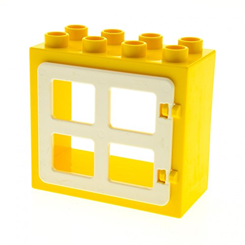 1 x Lego Duplo Haus Fenster Tür Rahmen gelb flach ohne Clip Halter 2x4x3 Klappe 4 Scheiben gleich gross weiss ohne Clip 90265 61649 von LEGO