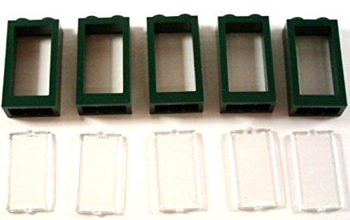 5 Stück LEGO "Fenster 1x2x3 Noppen mit Verglasung" in Dunkel-Grün. von LEGO