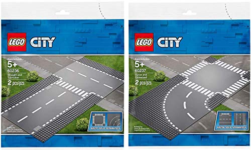 LEGO® City 2er Set 60236 60237 Gerade und T-Kreuzung + Kurve und Kreuzung von LEGO