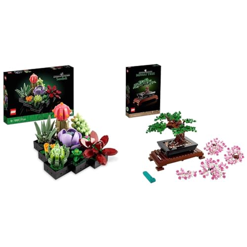 LEGO 10309 Icons Sukkulenten Botanical Collection Set für Erwachsene zum Basteln von Zimmerdeko mit 9 baubaren künstlichen Mini-Pflanzen, Home Deko & 10281 Icons Bonsai Baum, Kunstpflanzen-Set von LEGO