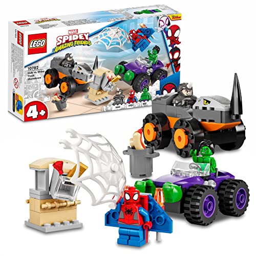 LEGO Marvel Spidey und Seine Super-Freunde Hulks und Rhinos Monster Truck-Duell, Spider-Man-Set, Superhelden-Spielzeug zum Bauen ab 4 Jahren 10782 von LEGO