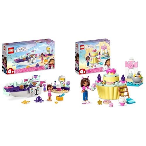 LEGO 10786 Gabby's Dollhouse Gabby & Meerkatze Schiff & Spa Boot Set mit Schönheitssalon & 10785 Gabby's Dollhouse Kuchis Backstube Set mit Gabby und Kuchi Figuren von LEGO