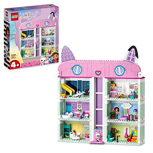 LEGO Gabby's Dollhouse Spielzeug-Set, 8 Zimmer & 4 Etagen Gabbys Puppenhaus Spielzeug mit Gabby, Pandi, Meerkatz, Kuchi Figuren und Zubehör, Geschenk für Mädchen ab 4 Jahren, Jungen und Kinder 10788 von LEGO
