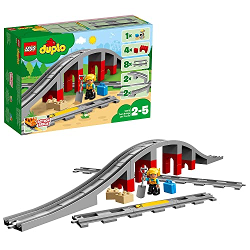 LEGO 10872 DUPLO Eisenbahnbrücke und Schienen-Set, Kinderspielzeug mit Signalstein, Spielzeugeisenbahn für Mädchen und Jungen ab 2 Jahren von LEGO
