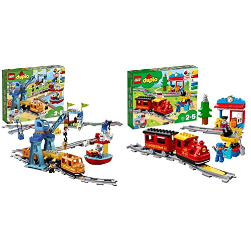 LEGO 10875 DUPLO Güterzug, Kinderspielzeug, Push & Go Motor & 10874 DUPLO Dampfeisenbahn, Spielzeugeisenbahn von LEGO