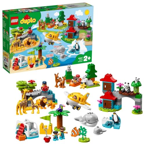 LEGO 10907 DUPLO Tiere der Welt, Tier Spielzeug für Kleinkinder im Alter von 2-5 Jahren, Lernspielzeug mit 15 Tierfiguren, Flugzeug und vielem mehr von LEGO