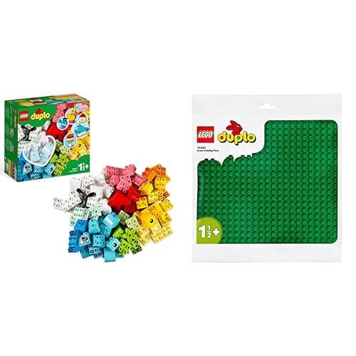 LEGO 10909 DUPLO Classic Mein erster Bauspaß, Bausteine-Box, Konstruktionspielzeug & 10980 DUPLO Bauplatte in Grün, Grundplatte für DUPLO Sets für Kleinkinder, Mädchen und Jungen von LEGO