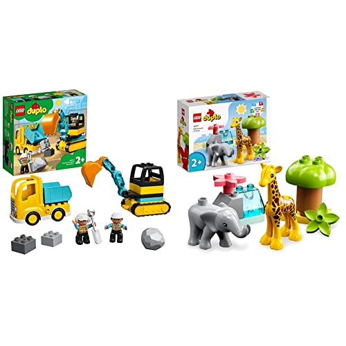 LEGO 10931 DUPLO Bagger und Laster Spielzeug mit Baufahrzeug & 10971 DUPLO Wilde Tiere Afrikas Spielzeug-Set für Kleinkinder mit Tierfiguren und Spielmatte, Lernspielzeug ab 2 Jahre von LEGO