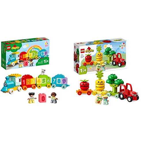 LEGO 10954 DUPLO Zahlenzug - Zählen Lernen, Zug Spielzeug & 10982 DUPLO My First Obst- und Gemüse-Traktor von LEGO