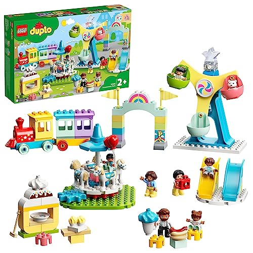 LEGO 10956 DUPLO Erlebnispark, Kinderspielzeug ab 2 Jahre mit Jahrmarkt und Zug für Mädchen und Jungen, Steine zum Bauen und Minifiguren, Mehrfarbig von LEGO
