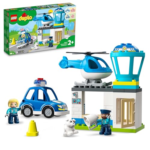 LEGO 10959 DUPLO Polizeistation mit Hubschrauber, Polizeiauto und Steine, Polizei-Spielzeug für Kleinkinder ab 2 Jahre, Lernspielzeug für Mädchen und Jungen von LEGO