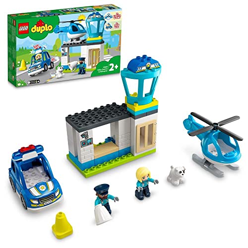 LEGO DUPLO Polizeistation mit Hubschrauber, Polizeiauto und Steine, Polizei-Spielzeug für Kleinkinder ab 2 Jahre, Lernspielzeug für Mädchen und Jungen 10959 von LEGO