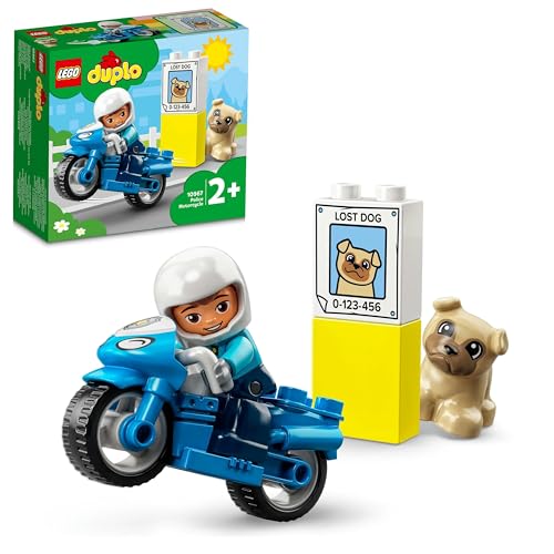 LEGO DUPLO Polizeimotorrad, Polizei-Spielzeug für Kleinkinder ab 2 Jahre, ideales Motorikspielzeug für Babys, Spielzeug-Motorrad für Mädchen und Jungen 10967 von LEGO