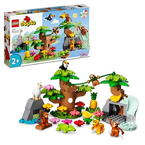 LEGO 10973 DUPLO Wilde Tiere Südamerikas Spielzeug-Set mit 7 Tierfiguren, Steine und Dschungel-Spielmatte, Lernspielzeug ab 2 Jahre von LEGO