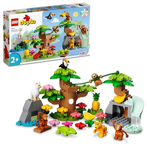 LEGO 10973 DUPLO Wilde Tiere Südamerikas Spielzeug-Set mit 7 Tierfiguren, Steine und Dschungel-Spielmatte, Lernspielzeug ab 2 Jahre von LEGO