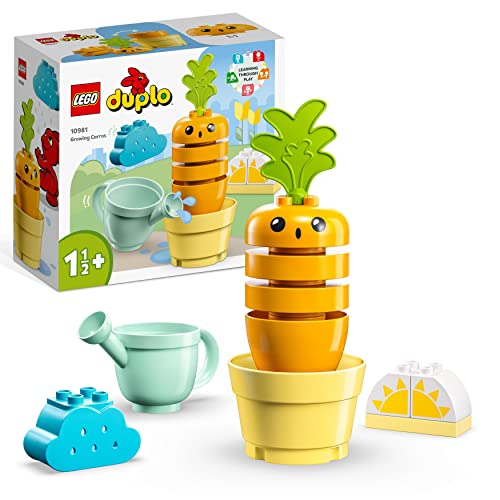 LEGO DUPLO My First Wachsende Karotte, Geschenk für Kleinkinder, Stapelspielzeug für Babys ab 1,5 Jahren mit 4 Gemüse-Steinen, Lern-Spielzeug ins Osterkörbchen 10981 von LEGO