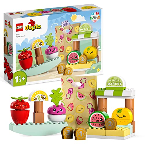 LEGO DUPLO My First Biomarkt, Spielzeug-Shop-Set für Jungen und Mädchen, Lernspielzeug für Kleinkinder ab 1,5 Jahren, Obst- und Gemüsezubehör 10983 von LEGO