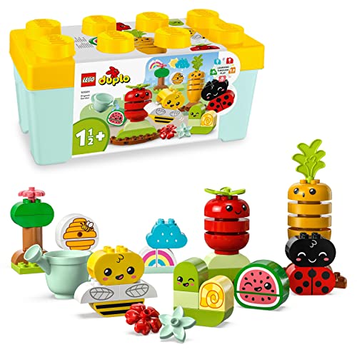 LEGO 10984 DUPLO My First Biogarten Bausteine-Box, Lernspielzeug für Kleinkinder ab 1,5 Jahren, mit Marienkäfer, Hummel, Obst & Gemüse, Stapelspielzeug für Babys, Ostergeschenke für Kleinkinder von LEGO