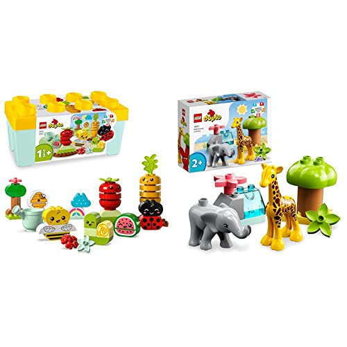 LEGO 10984 DUPLO My First Biogarten Bausteine-Box & 10971 DUPLO Wilde Tiere Afrikas Spielzeug-Set für Kleinkinder mit Tierfiguren und Spielmatte, Lernspielzeug ab 2 Jahre von LEGO