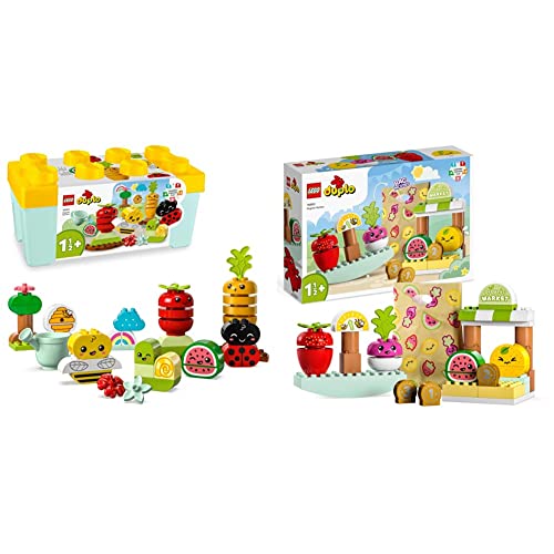 LEGO 10984 DUPLO My First Biogarten Bausteine-Box & 10983 DUPLO My First Biomarkt, Spielzeug-Shop-Set für Jungen und Mädchen, Lernspielzeug für Kleinkinder ab 1,5 Jahren, Obst- und Gemüsezubehör von LEGO