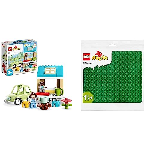 LEGO 10986 DUPLO Zuhause auf Rädern, Spielzeugauto mit großen Steinen & 10980 DUPLO Bauplatte in Grün, Grundplatte für DUPLO Sets, Konstruktionsspielzeug für Kleinkinder, Mädchen und Jungen von LEGO