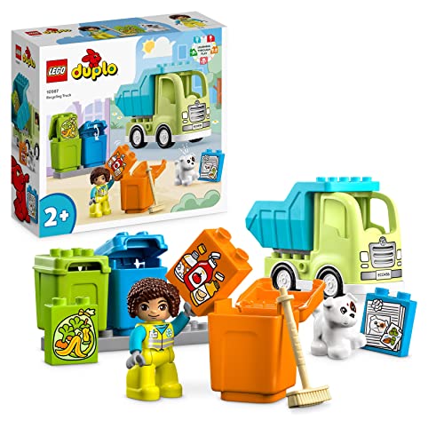 LEGO DUPLO Recycling-LKW Müllwagen-Spielzeug, Lern- und Farbsortier-Spielzeug für Kleinkinder und Kinder ab 2 Jahren, Motorikspielzeug zur Entwicklung feinmotorischer Fähigkeiten 10987 von LEGO