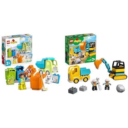 LEGO 10987 DUPLO Recycling-LKW Müllwagen-Spielzeug & 10931 DUPLO Bagger und Laster Spielzeug mit Baufahrzeug von LEGO