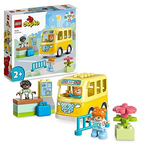 LEGO DUPLO Die Busfahrt Set, Bus-Spielzeug zum Aufbau sozialer Fähigkeiten, Motorikspielzeug mit Fahrzeug und Figuren, pädagogisches Geschenk für Kleinkinder, Jungen und Mädchen ab 2 Jahren 10988 von LEGO