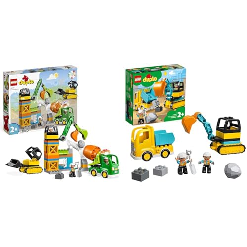 LEGO 10990 DUPLO Baustelle mit Baufahrzeugen, Kran & 10931 DUPLO Bagger und Laster Spielzeug mit Baufahrzeug für Kleinkinder von LEGO