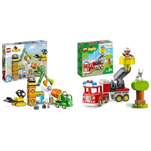 LEGO 10990 DUPLO Baustelle mit Baufahrzeugen, Kran & 10969 DUPLO Town Feuerwehrauto Spielzeug von LEGO