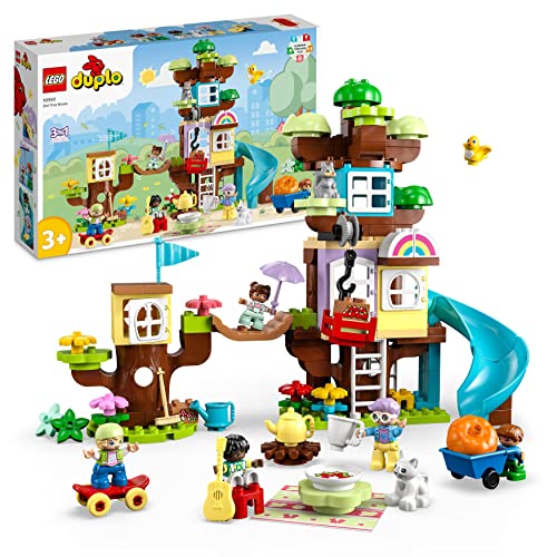 LEGO 10993 DUPLO 3-in-1 Baumhaus Spielzeug für Kleinkinder ab 3 Jahren, Mädchen und Jungen mit 4 Figuren, Tieren, Konstruktionsspielzeug mit Bausteinen und Einer Rutsche, Lernspielzeug von LEGO