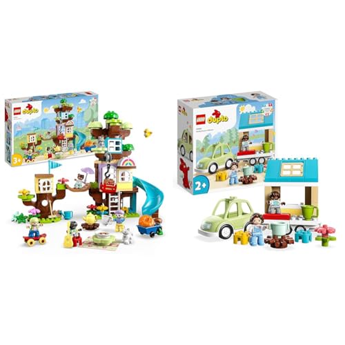 LEGO 10993 DUPLO 3-in-1 Baumhaus Spielzeug für Kleinkinder ab 3 Jahren & 10986 DUPLO Zuhause auf Rädern, Spielzeugauto mit großen Steinen von LEGO
