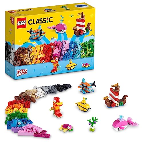 LEGO 11018 Classic Kreativer Meeresspaß, Kreativ-Set mit Bausteinen für Kinder ab 4 Jahre mit Wal, Schilldkröte und Seepferdchen von LEGO