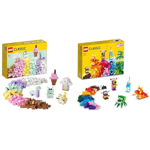 LEGO 11028 Classic Pastell Kreativ-Bauset Bausteine-Box, Konstruktionsspielzeug & 11017 Classic Kreative Monster Kreativ-Set Steinen von LEGO