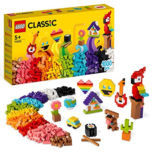 LEGO Classic Großes Kreativ-Bauset Konstruktionsspielzeug-Set, Baue EIN Smiley Emoji, Papagei, Blumen & mehr, kreative Bausteine für Kinder, Jungen, Mädchen ab 5 Jahren 11030 von LEGO