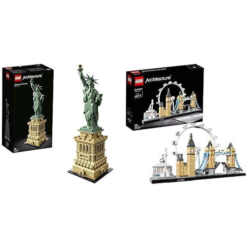 LEGO 21042 Architecture Freiheitsstatue, Modell zum Bauen, New York Souvenir, Geschenkidee für Kinder und Erwachsene & Architecture 21034 - London Skyline Collection Set von LEGO