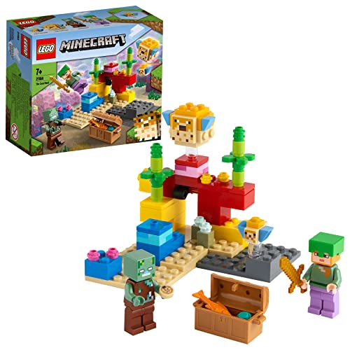 LEGO 21164 Minecraft Das Korallenriff Bauset mit Alex, 2 Kugelfischen aus Bausteinen und Ertrunkenem Zombie von LEGO