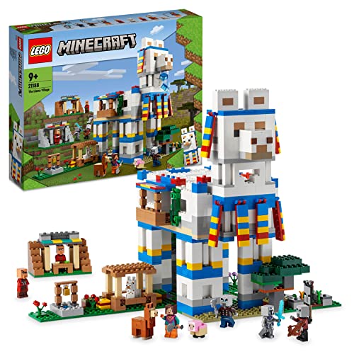 LEGO 21188 Minecraft Das Lamadorf, Spielzeug-Haus mit Dorfbewohnern, Lama und Schaf-Tier-Figuren sowie feindlichen Mobs, großes Set aus 6 Modulen, Jungen und Mädchen von LEGO