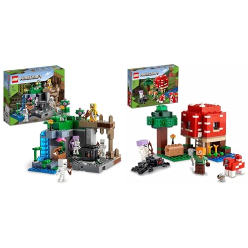 LEGO 21189 Minecraft Das Skelettverlies, Set mit Höhlen & 21179 Minecraft Das Pilzhaus, Spielzeug ab 8 Jahren, Geschenk für Kinder mit Figuren von Alex, Mooshroom & Spinnenreiter, Kinderspielzeug von LEGO
