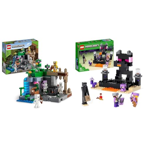LEGO 21189 Minecraft Das Skelettverlies & 21242 Minecraft Die End-Arena Set, Player-vs-Player Battle' Action-Spielzeug mit Lava, Enderdrache und Enderman-Figur, Geschenk für Kinder ab 8 Jahren von LEGO