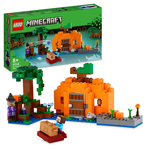 LEGO Minecraft Die Kürbisfarm Set, baubares Spielzeug-Haus mit Frosch, Boot, Schatztruhe sowie Steve- und Hexen-Figuren, Sumpfbiom-Actionspielzeug, Geschenk für Kinder, Jungen, Mädchen 21248 von LEGO