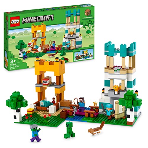 LEGO 21249 Minecraft Die Crafting Box 4.0, 2in1-Set zum Bauen, Türme am Fluss oder Katzenhütte, mit den Figuren Alex, Steve, Creeper und Zombie-Mobs, Actionspielzeug für Kinder, Jungen und Mädchen von LEGO