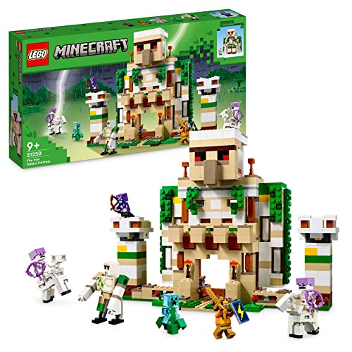 LEGO 21250 Minecraft Die Eisengolem-Festung, baubares Burg-Spielzeug, verwandelbar in eine große Figur, mit 7 Figuren inklusive Kristallritter, Skelettreiter und EIN geladener Creeper von LEGO